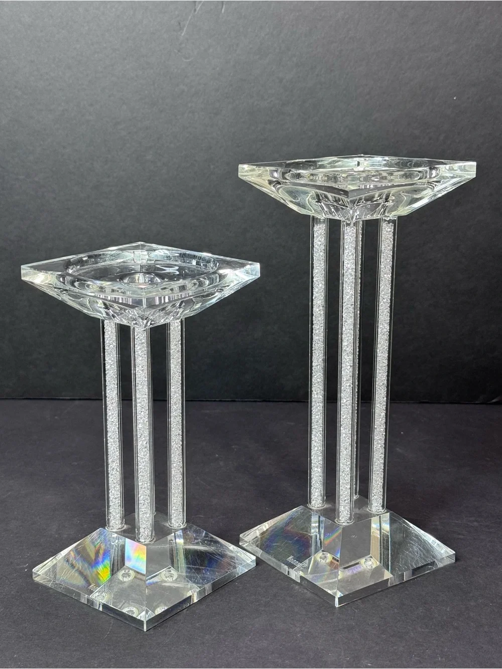 Shannon Crystal Candle Holders Set of 2 Rhinestone Square 7” & 9”